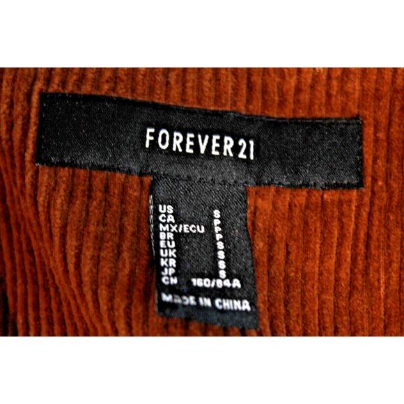 Forever 21 Corduroy Peacoat Womens size S Brown Line Double Breasted Pockets - Picture 7 of 9